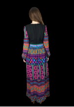 70's Vintage Ladies Black Bell Sleeve Retro Maxi Dress