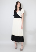 70's Vintage Black and White Tiered Ladies Midi Dress