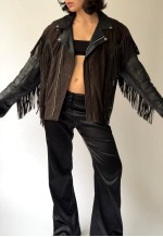 Vintage Fringed Brown/Black Leather Biker Jacket