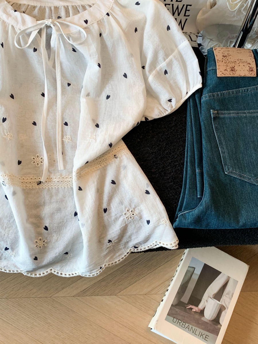 2026 Summer New Sweet Heavy Embroidery Bubble Sleeve Shirt Women College Style Single Breasted Youth Top - Style 06da96 - Image 3