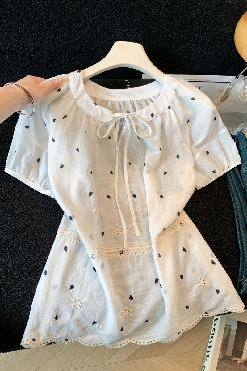 2026 Summer New Sweet Heavy Embroidery Bubble Sleeve Shirt Women College Style Single Breasted Youth Top - Style 06da96 - Image 5