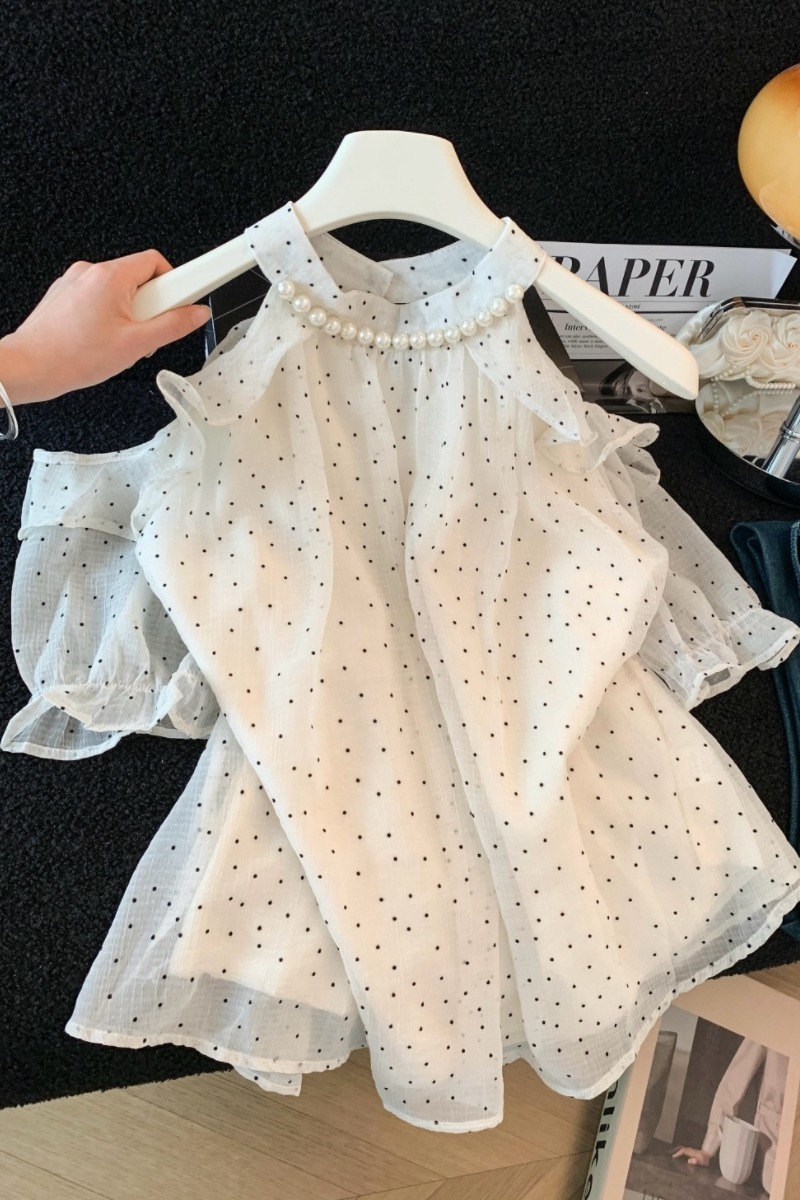 Women's Summer Chiffon Blouse with Heart Print and Off-Shoulder Design - Image 5
