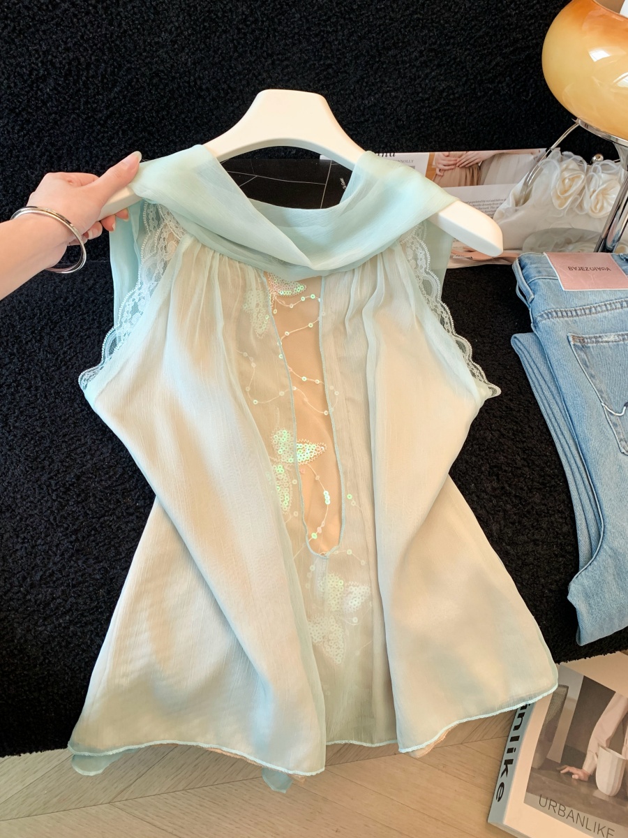 2026 Summer New Women's V-Neck Loose Blouse with High-End Look, Solid Color Sleeveless Top