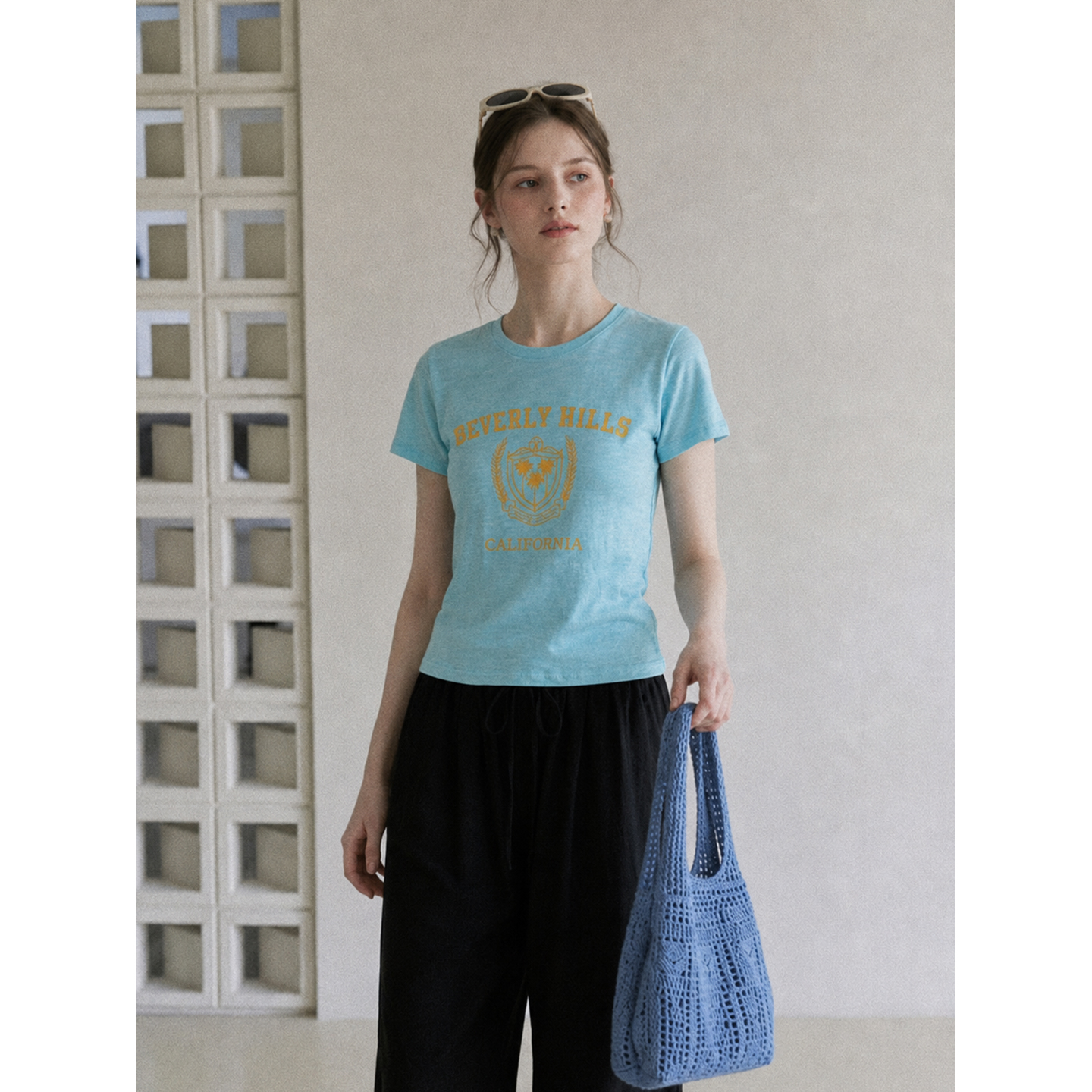 Women's Summer Blue Letter Print Slim Fit Short Sleeve T-Shirt - Image 4